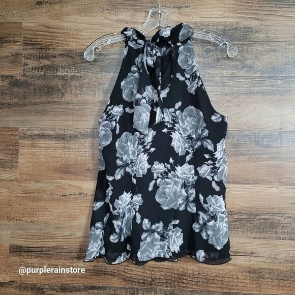 Vtg iz Byer Floral Ruffle Chiffon Top Size L Tie Neck Ethereal Whimsy Feminine - Picture 4 of 12